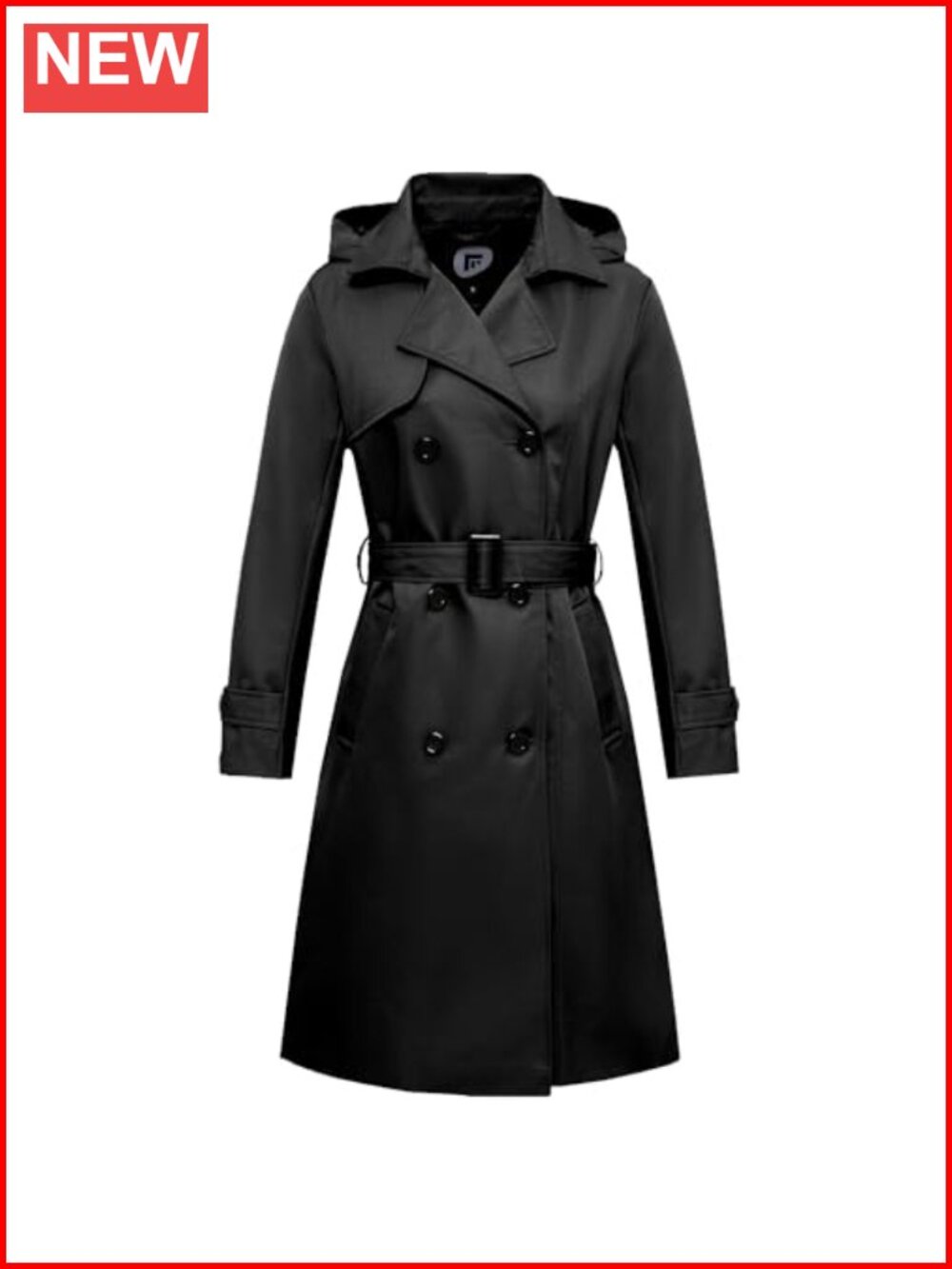 Long Waterproof Double Breasted Trench Coat Belted Detachable Hood Women